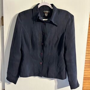 100% Silk Vintage Women's Navy Blazer